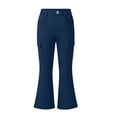 thumbnail image 3 of Xaqiouau Girls Cargo Flare Pants High Waist Multiple Pockets Casual Trousers Stretch Twill Slim Fit Bell Bottom Style Kids Fashion Daily Bottoms Navy 5-6 Years, 3 of 9