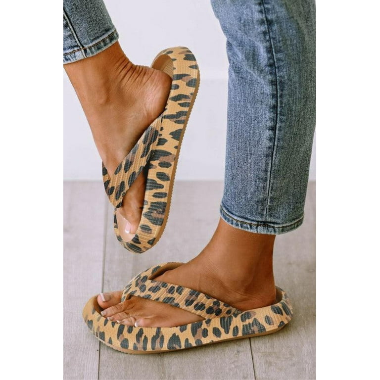 Women s Shoes Leopard Print Thick Sole Flip Flops Walmart