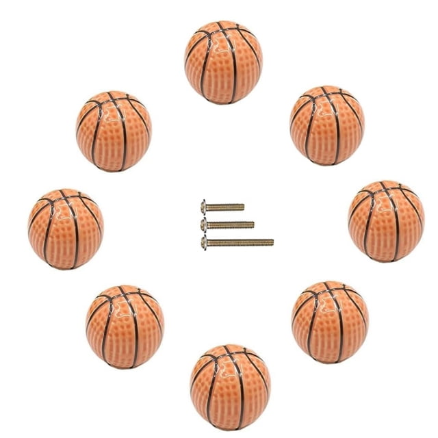 8 Uds. Perillas de cerámica pesada con forma de baloncesto, tiradores de perilla de decoración del hogar para bebés con temática deportiva para escritorios infantiles