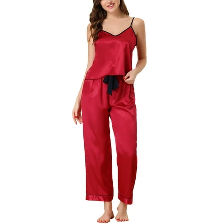 

Unique Bargains Women s Suspenders Soft Ice Silk Pajamas 3 Piece Sleepwear Sets