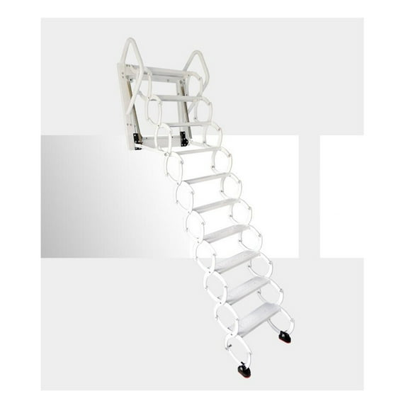 EQCOTWEA Wall Mounted Loft Wall Ladder Stairs 9.84ft Portable Extension Staircase Al-Mg Alloy White