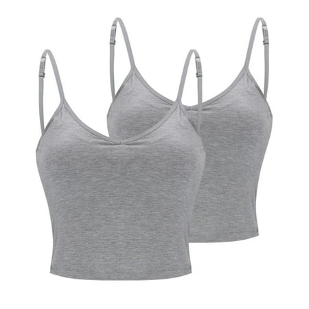 Mrasaso Under 10! Nursing Bras Women Polyester Blouse Women s Solid Neck Thin Padded Wireless Bra Integrated Padded Support for Comfort(2pc Vest (2 White Vests)) Gray|XL