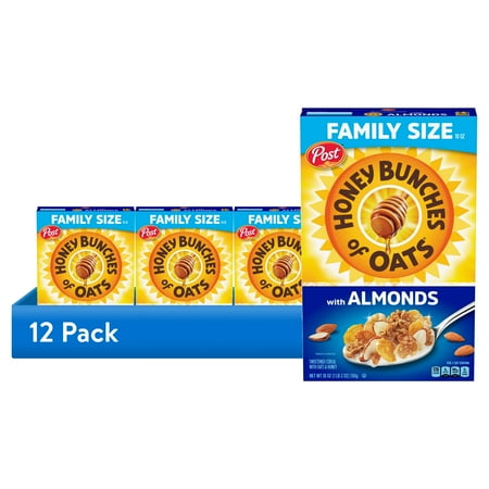 (12 pack) Honey Bunches of Oats with Almonds, Almond Breakfast Cereal, Family Size 18 oz Box