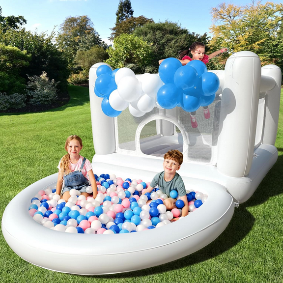 Inflatable Bounce House PVC Bouncy Castle with Detachable Air Cushion Ball Pait Dry & Wet Use, Perfect for Toddlers & Kids Under 6 Years Old
