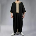thumbnail image 2 of TFEOQRY Men's Satin Long Sleeve Embroidered Thobe Arabic Islamic Kaftan Jubba Robe Traditional Wear Black, 2 of 4