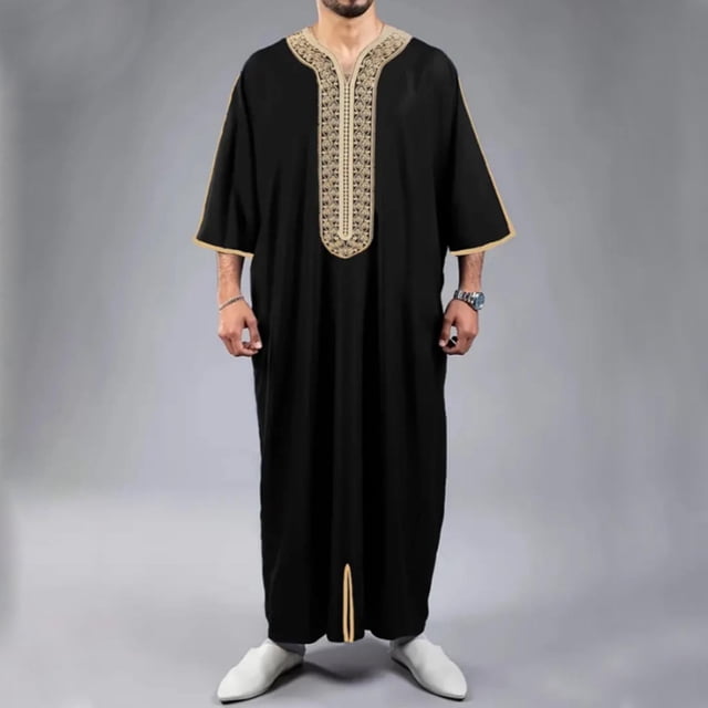 LOVZFMLL Jackets for Men's Muslim Robe Arab Middle Robe Long Style Long Sleeve Embroidered Standing Neck Long Shirt Fashion Casual Robe