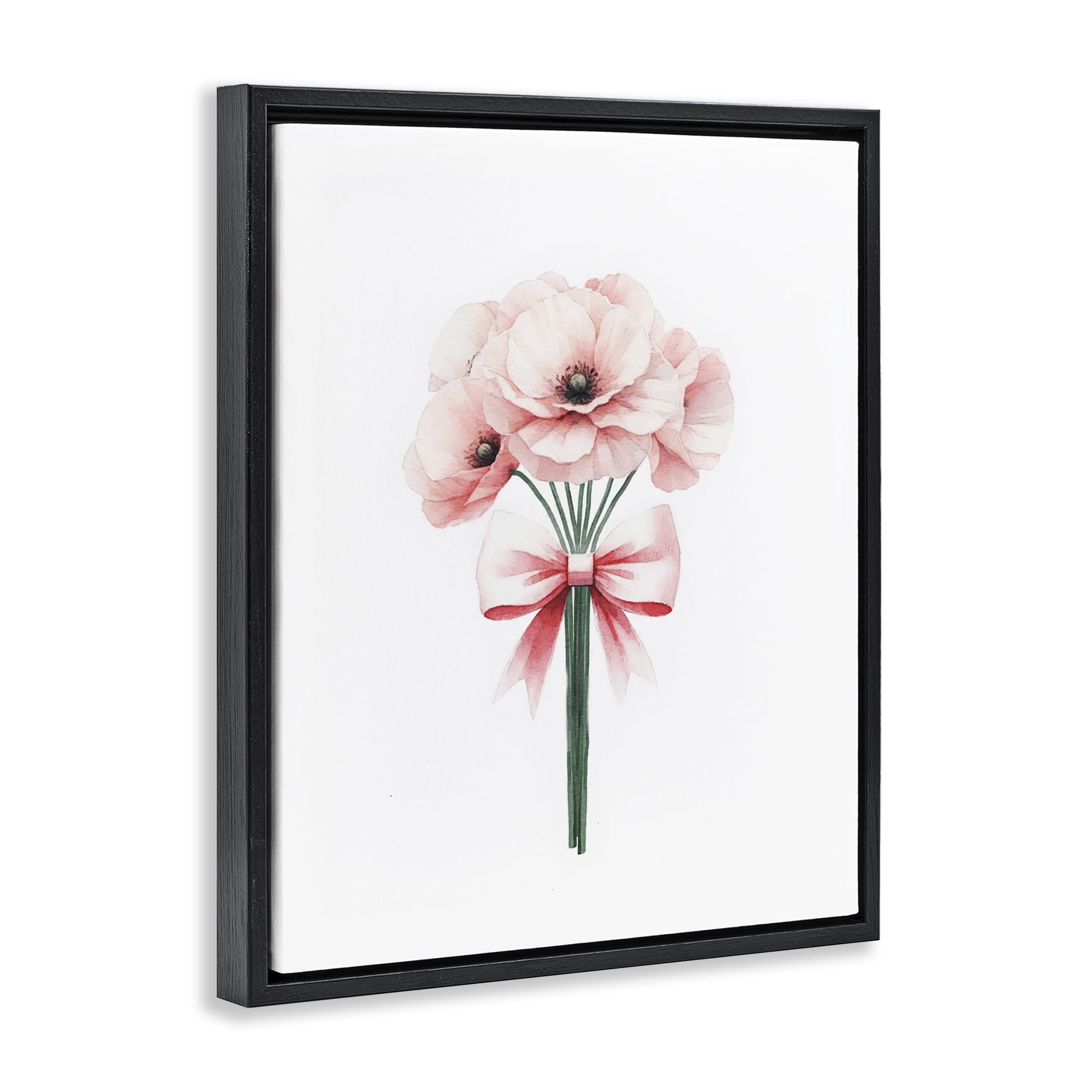 Stupell Industries Pastel Bouquet with Bow Plants & Flowers Painting Black Floater Framed Canvas Art Print Wall Art, 17 x 21