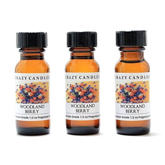 Woodland Berry 3 Bottles 1/2 Fl Oz Each 15ml Premium Grade Scented Fragrance Oil By Crazy Candles Woodsy, Raspberries, Red Cu