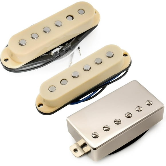Pro ST-60SE Alnico 5 Staggered Single Coil Pickups and Covered Humbucker ST-HSS Neck Middle Bridge Pickups Set for Strat Style Electric Guitar, Cream