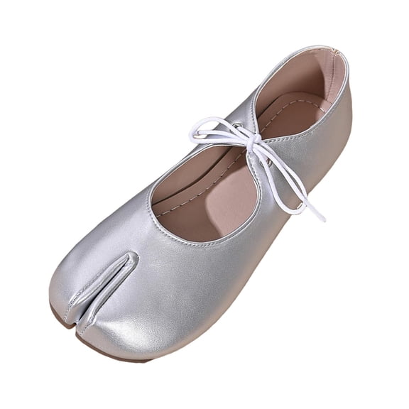 HXWCHs Women's Split toe Ballet Soft Sole On Walking Shoes for Daily Casual Wear Comfortable Round toe Design 5.5 Silver