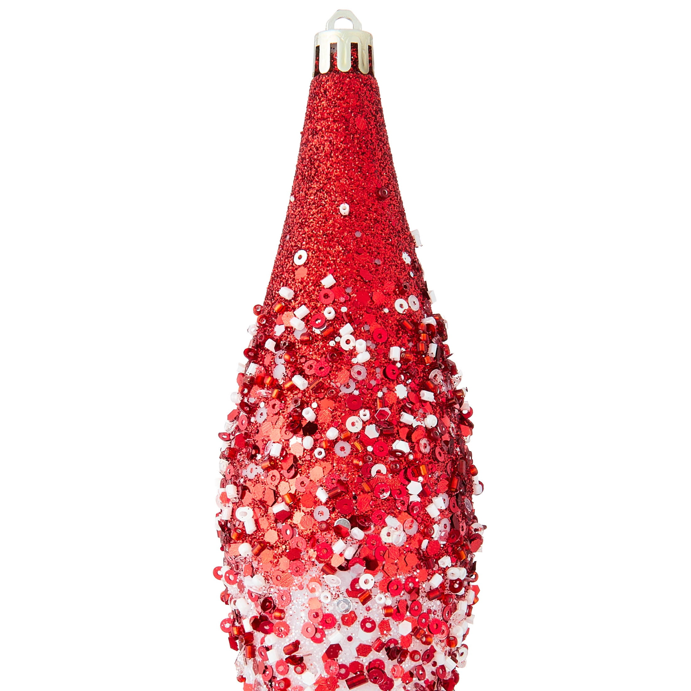 4-Count Red and White Glitter Ombre Finial Shatterproof Christmas Ornaments, 8.35", by Holiday Time