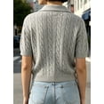 thumbnail image 4 of Short Sleeved Women Solid Color Lapel V Neck Casual Knit Cable Pullver Sweater, 4 of 5