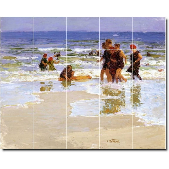 Ceramic Tile Mural-Edward Potthast Waterfront Painting 138. 21.25" w x 17" h using (20) 4.25 x 4.25 ceramic tiles