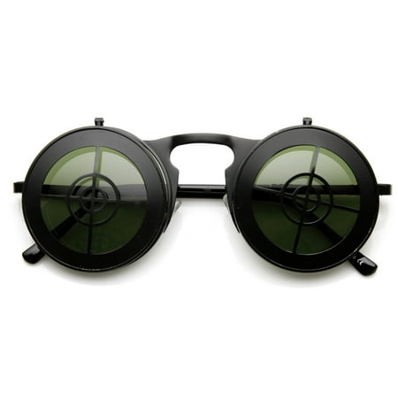 Flip Up Bullseye Black Sunglasses Steampunk Crosshair Bulls Eye Sun Glasses