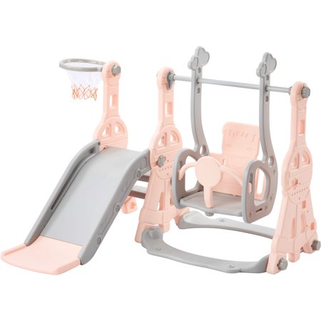 Toddler Slide and Swing Set  Baby Slide Climber Playset  Baby Playground Toys for Age 1-5 Pink