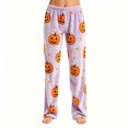 thumbnail image 2 of Womens Halloween Funny Pumpkin Graphic Pajama Bottoms Wide Leg Sleep Pants | Halloween Pjs Bottoms, Loose Fit, Elastic Waist, Lightweight, Vacation, Cute, Casual Pants Light Purple L, 2 of 5
