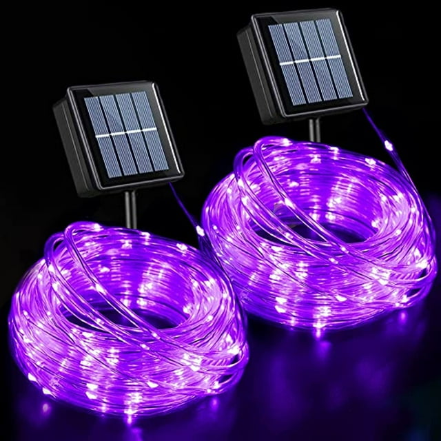 Luces solares en forma de cuerda QITONG, 10 m, 100 LED, 8 modos, paquete de 2 unidades