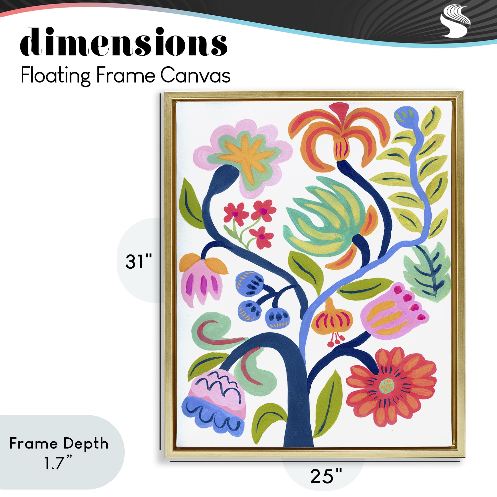 Stupell Industries Boho Blue Tree Gold Framed Floater Canvas Wall Art, design by Suzanne Allard