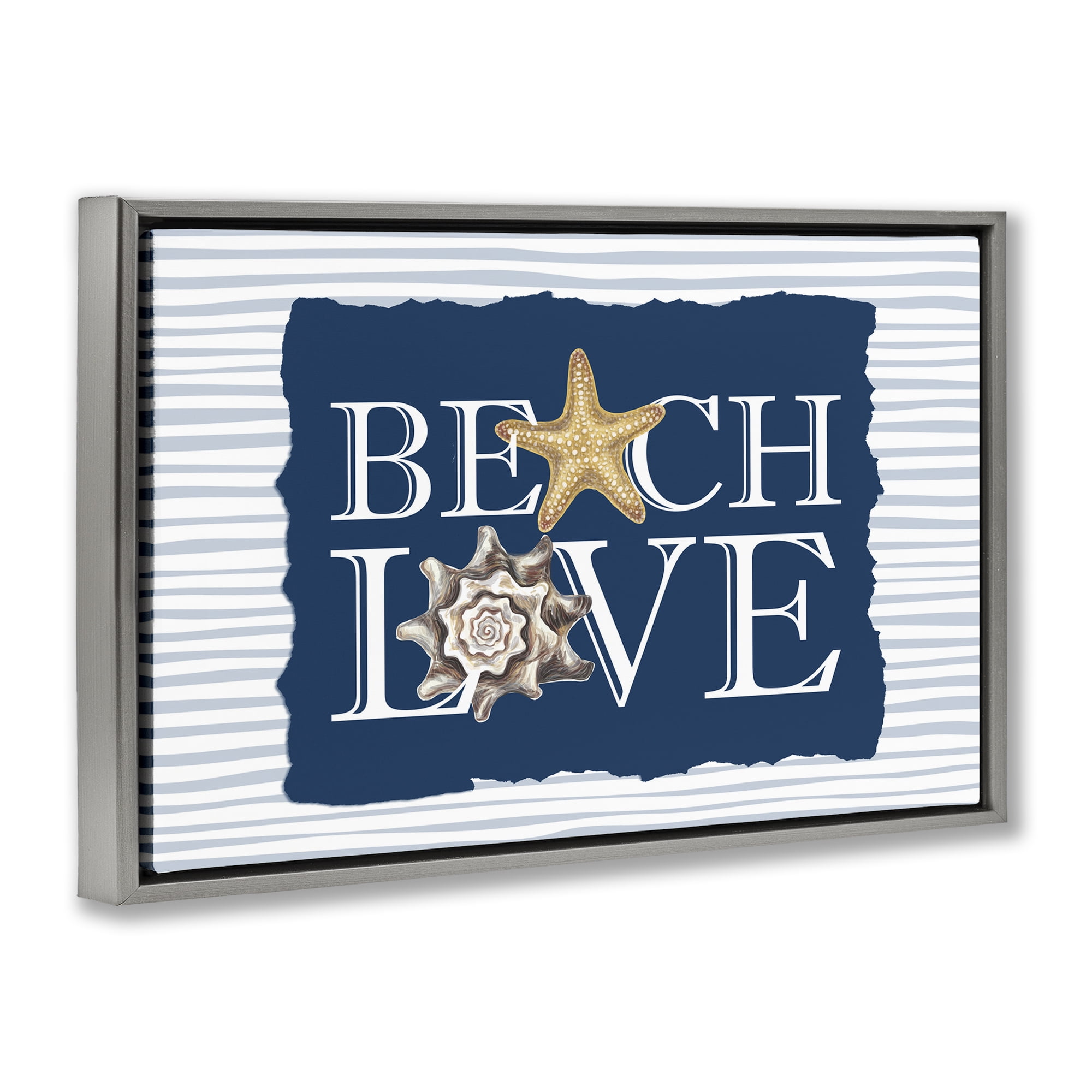 Stupell Industries Beach Love Seashells Gray Framed Floater Canvas Wall Art, design by Kim Allen