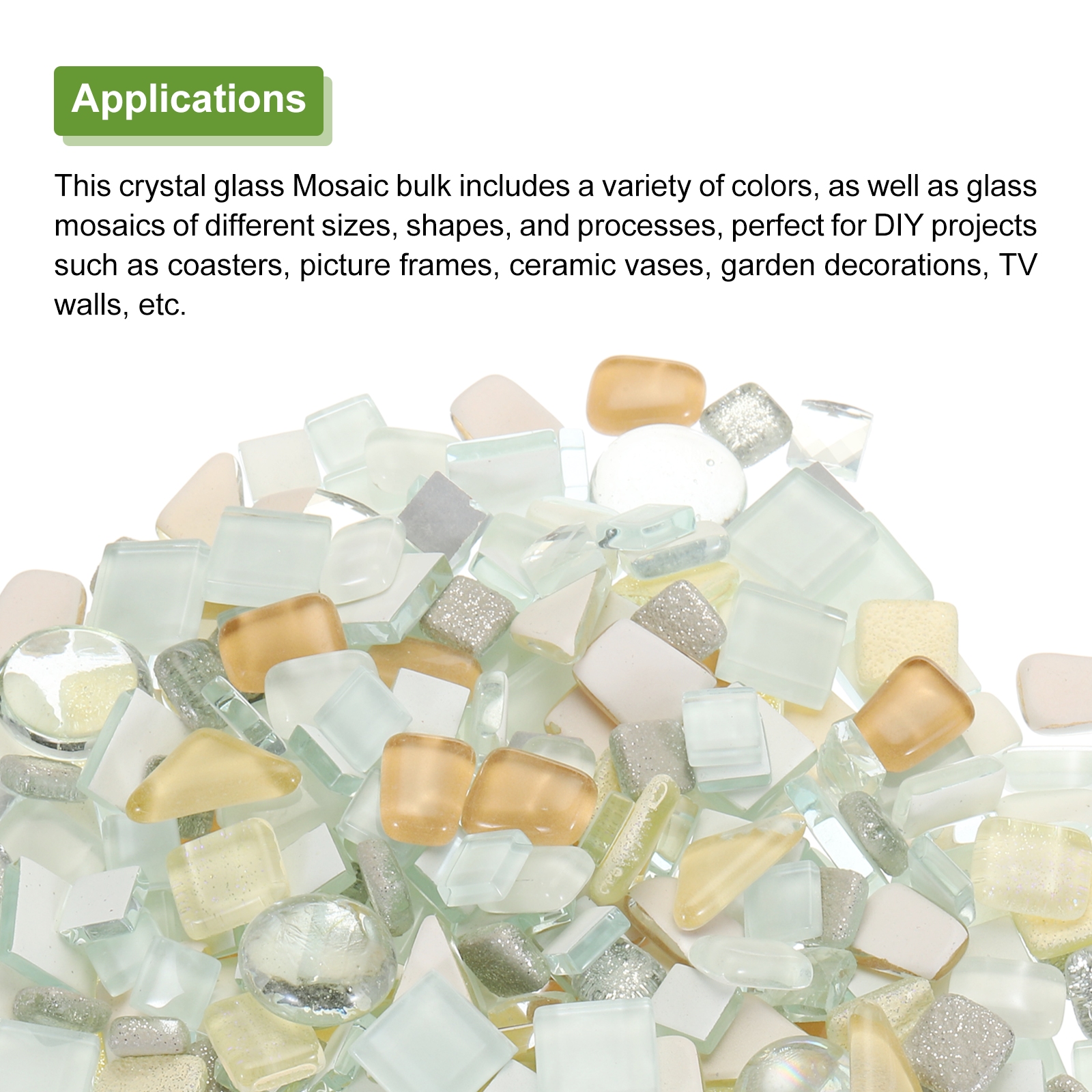 500g Irregular Crystal Glass Mosaic Tiles, Craft Tiny Mosaic Tiles Bulk for Craft DIY Art Project Beige Series