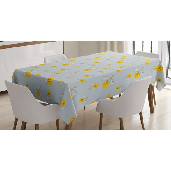 Ambesonne Bee Tablecloth Rectangular Table Cover, Outline of Insects, 60"x84", Multicolor