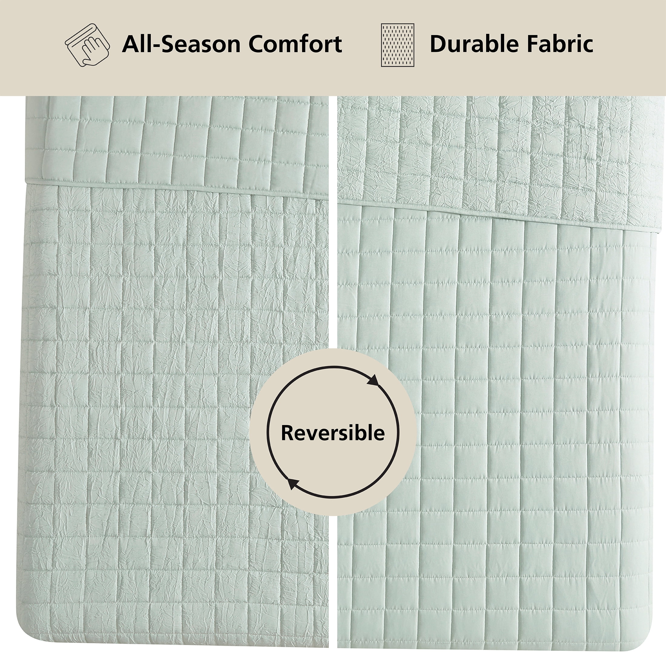 Mainstays Crinkle Quilt, Twin/XL, Light Green, Soft Wash Microfiber Bedding