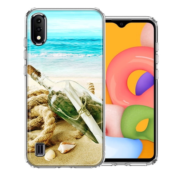 MUNDAZE For Samsung A01 Beach Message Bottle Design Double Layer Phone Case Cover