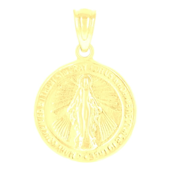 14k Yellow Gold Womens Virgin Mary Miraculous Medal Religious Charm Pendant for Women