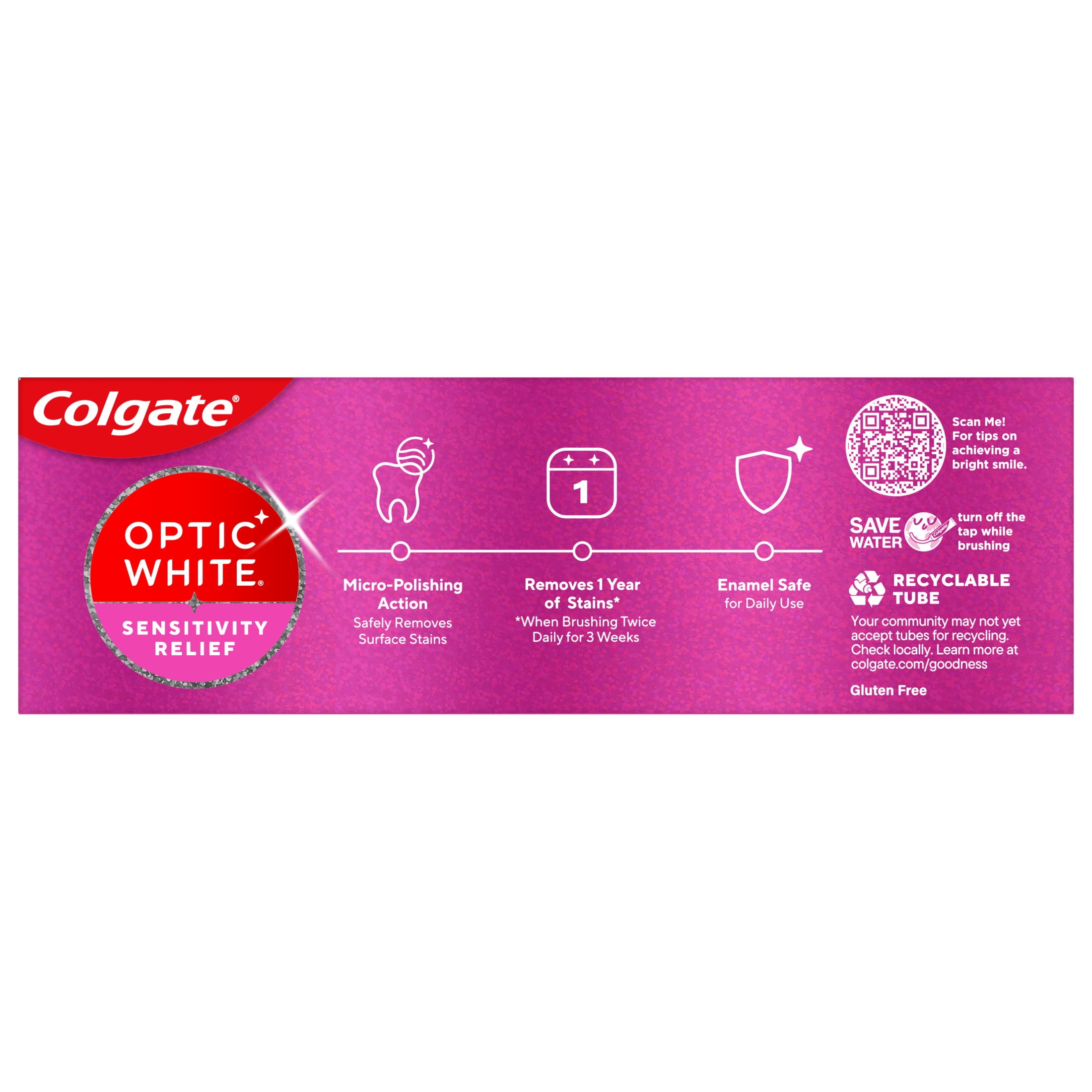 (2 pack) Colgate Optic White Sensitivity Relief Teeth Whitening Toothpaste, with Fluoride, Mint, 3.8 oz