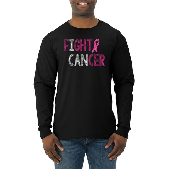 Fight Cancer Ribbon Mens Long Sleeve Shirt, Black, Small