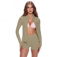 thumbnail image 6 of Workout Sets for Women 2 Piece High Waisted Seamless Shorts and Long Sleeve Jacket Gym Yoga Outfit Stretchy Sports Sets Khaki XL, 6 of 8