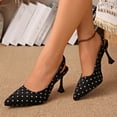 thumbnail image 5 of Women's Slingback Kitten Heels Closed Pointed Toe Backless Wedding Party Dress Pumps Shoes Adjustable Ankle Strap Daily Party Work Shoes Polka Dots Black-A, 5 of 5