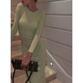 thumbnail image 3 of Nituyy Women Knit Dress, Long Sleeve Crew Neck Solid Ribbed Dress Slim Fit Fall Long Dress, 3 of 8