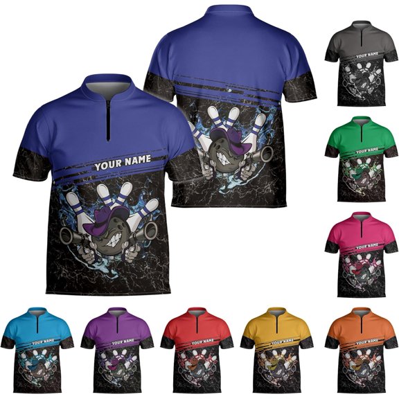 Personalized Bowling Jersey Gift 3D Custom Bowling Shirts for Team Name Bowl Bowler Shirt Unisex Cool Men Women (Blue, S)