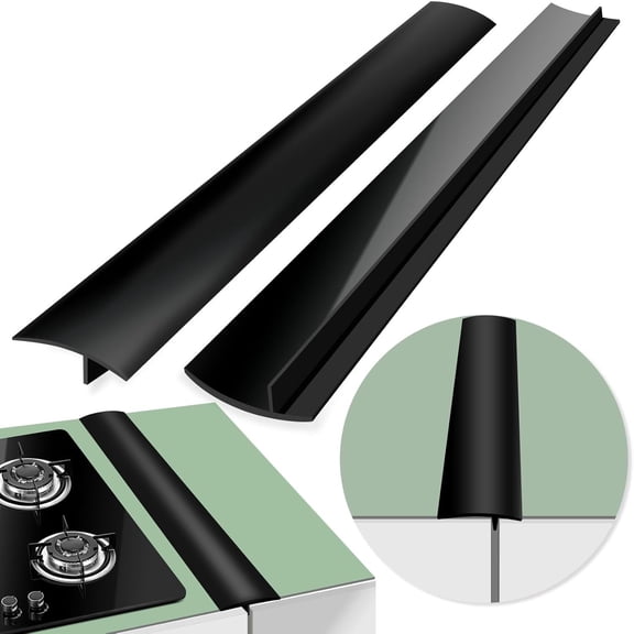 GoXteam 2Pack Silicone Stove Gap Covers, Heat Resistant Oven Gap Filler Seals Gaps Between Stovetop and Counter, Effectively Stain Resistant, 25 Inches, Black