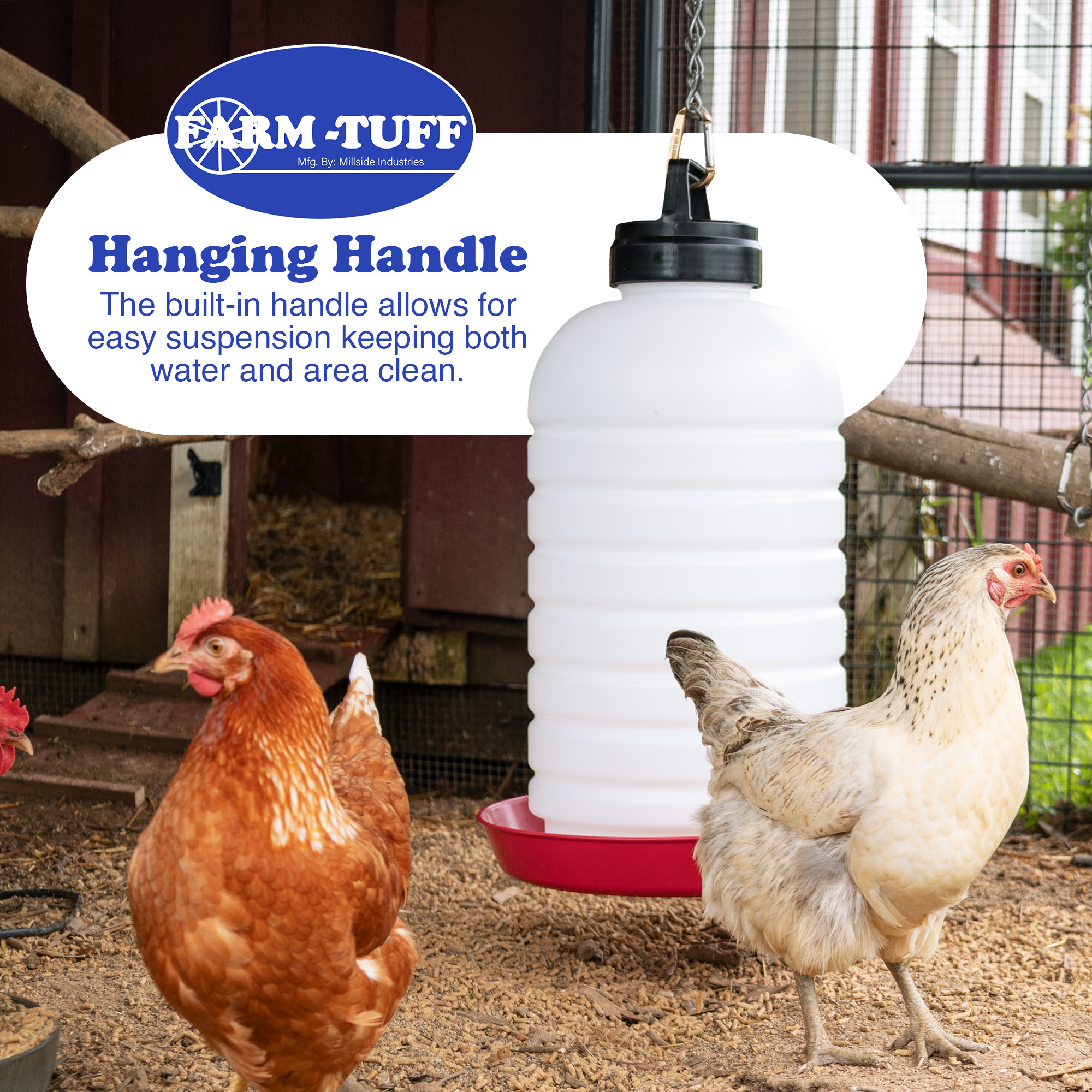 FARM-TUFF Durable Top Fill Hanging Plastic Automatic Poultry and Game Bird Fountain Waterer for Chickens, 7 Gallon Capacity
