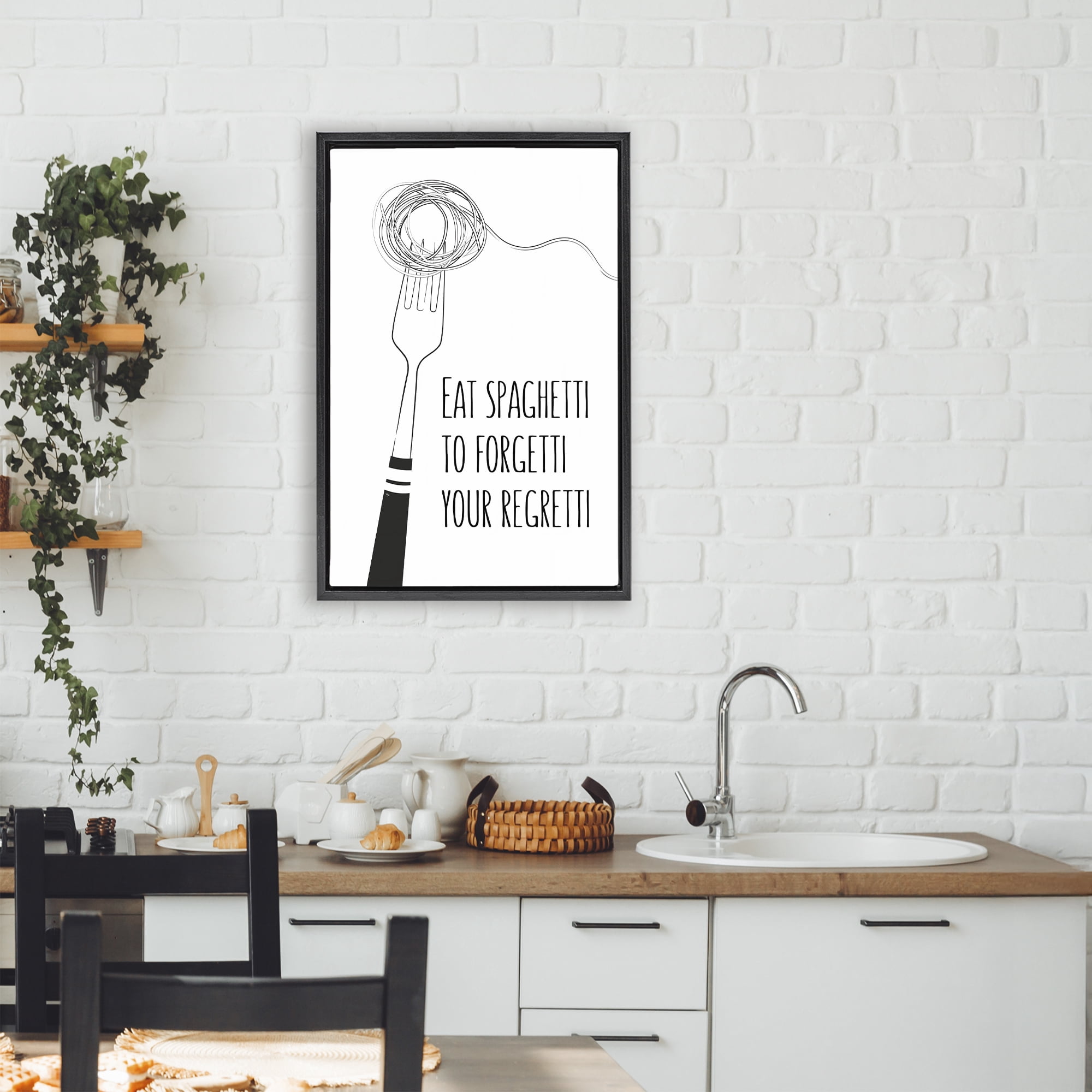 Stupell Industries Funny Spaghetti Sass Black Framed Floater Canvas Wall Art, design by Martina Pavlova