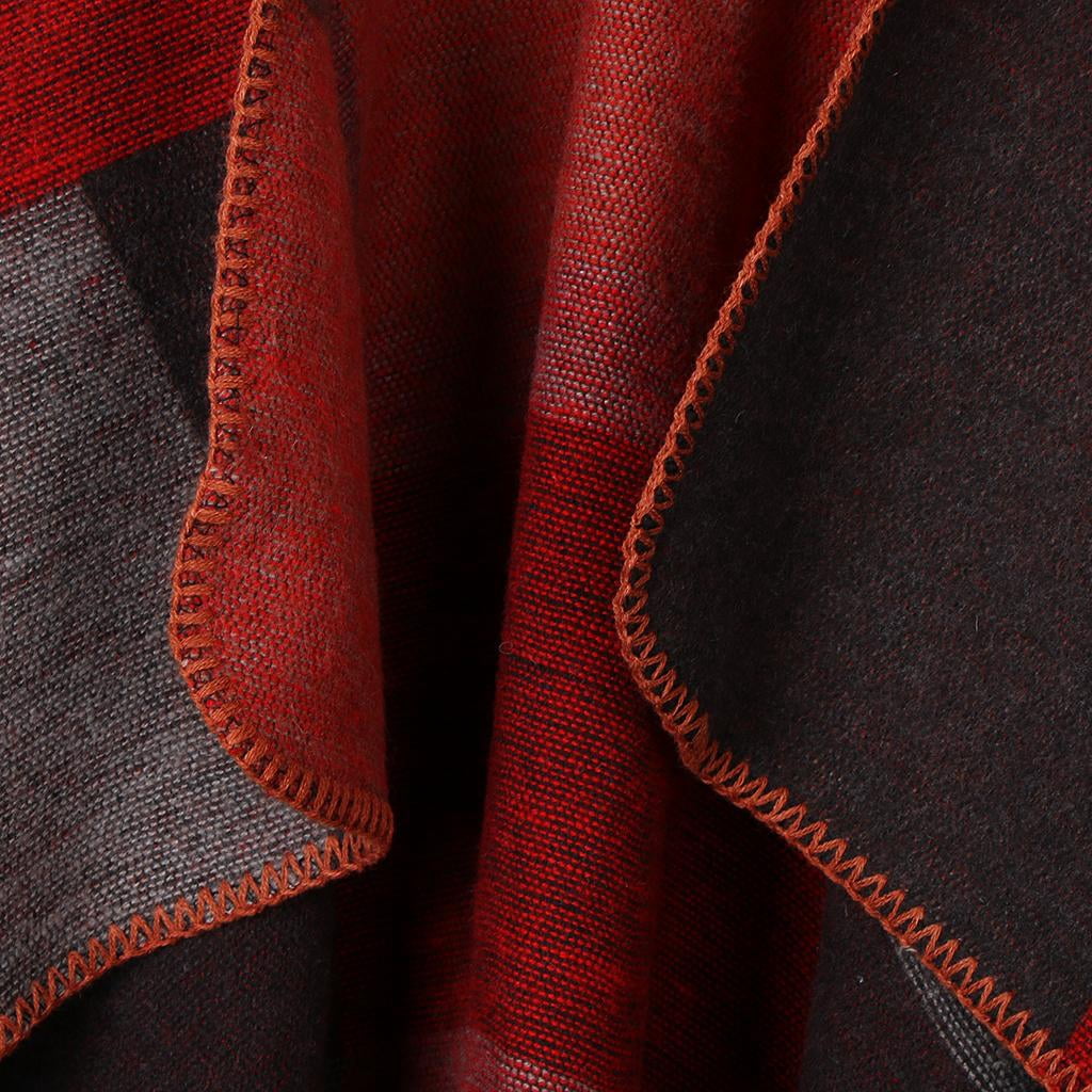 Grand Châle Poncho Tartan Rouge - 130x155 Cm, écharpe Cape Pour Femme, Neuf Avec étiquettes, Look Cosy Et élégant