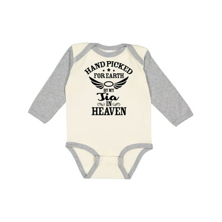 

Inktastic Handpicked for Earth By My Tia in Heaven with Angel WIngs Gift Baby Boy or Baby Girl Long Sleeve Bodysuit