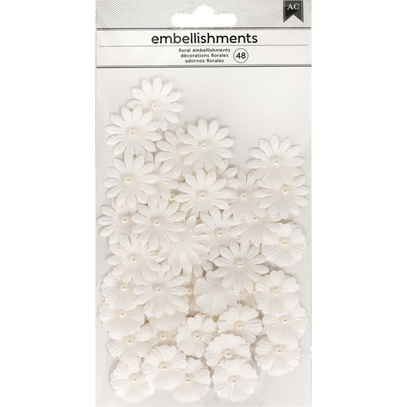 American Crafts Paper Flowers 48/Pkg-Off White