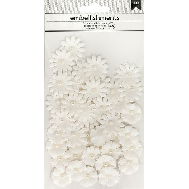 American Crafts Paper Flowers 48/Pkg-Off White