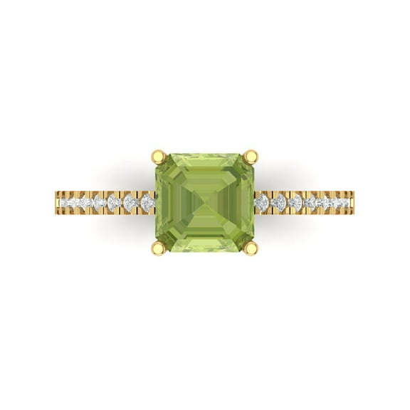 2.7 ctw Solitaire with Zirconia Diamond Accents Anniversary Ring for Women | Cushion Cut Natural Peridot | Hyperallergenic Solid 14K Yellow Gold