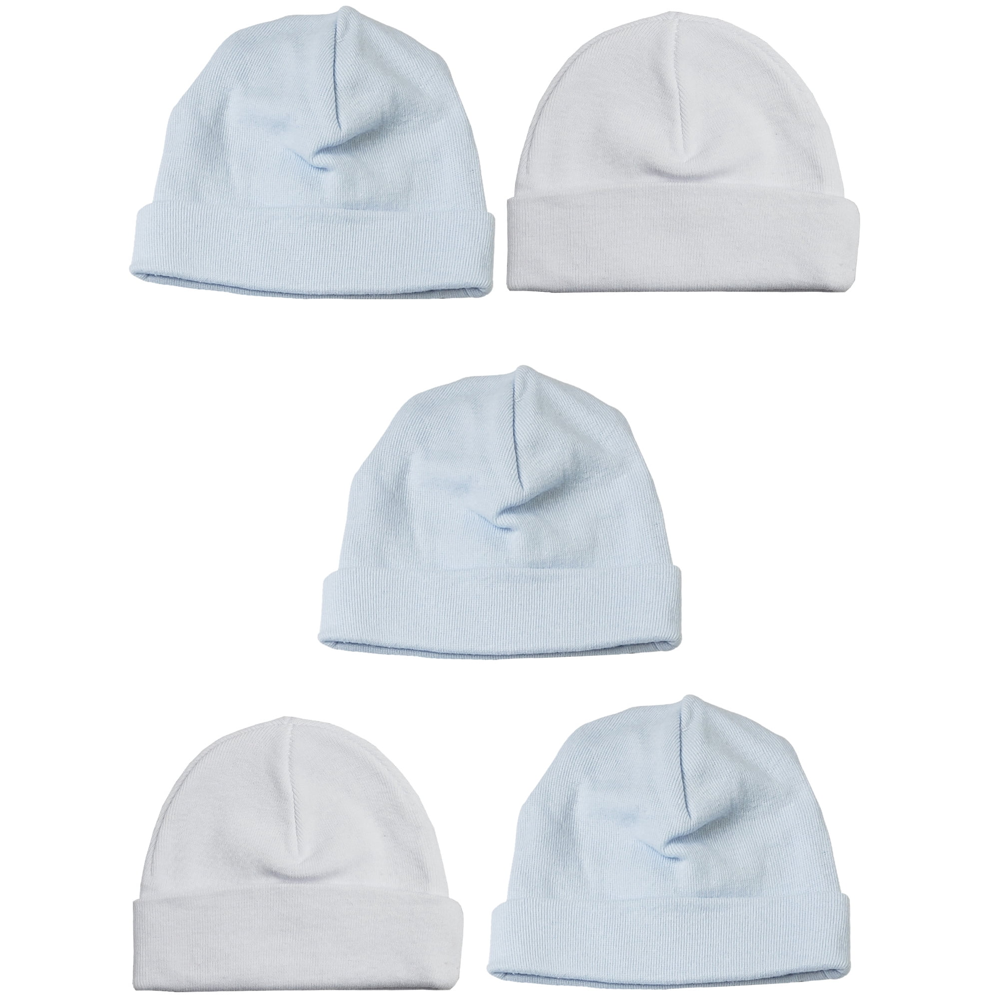 Set of 5 Solid Blue and White Assorted Cotton Baby Boy Beanie Caps 8