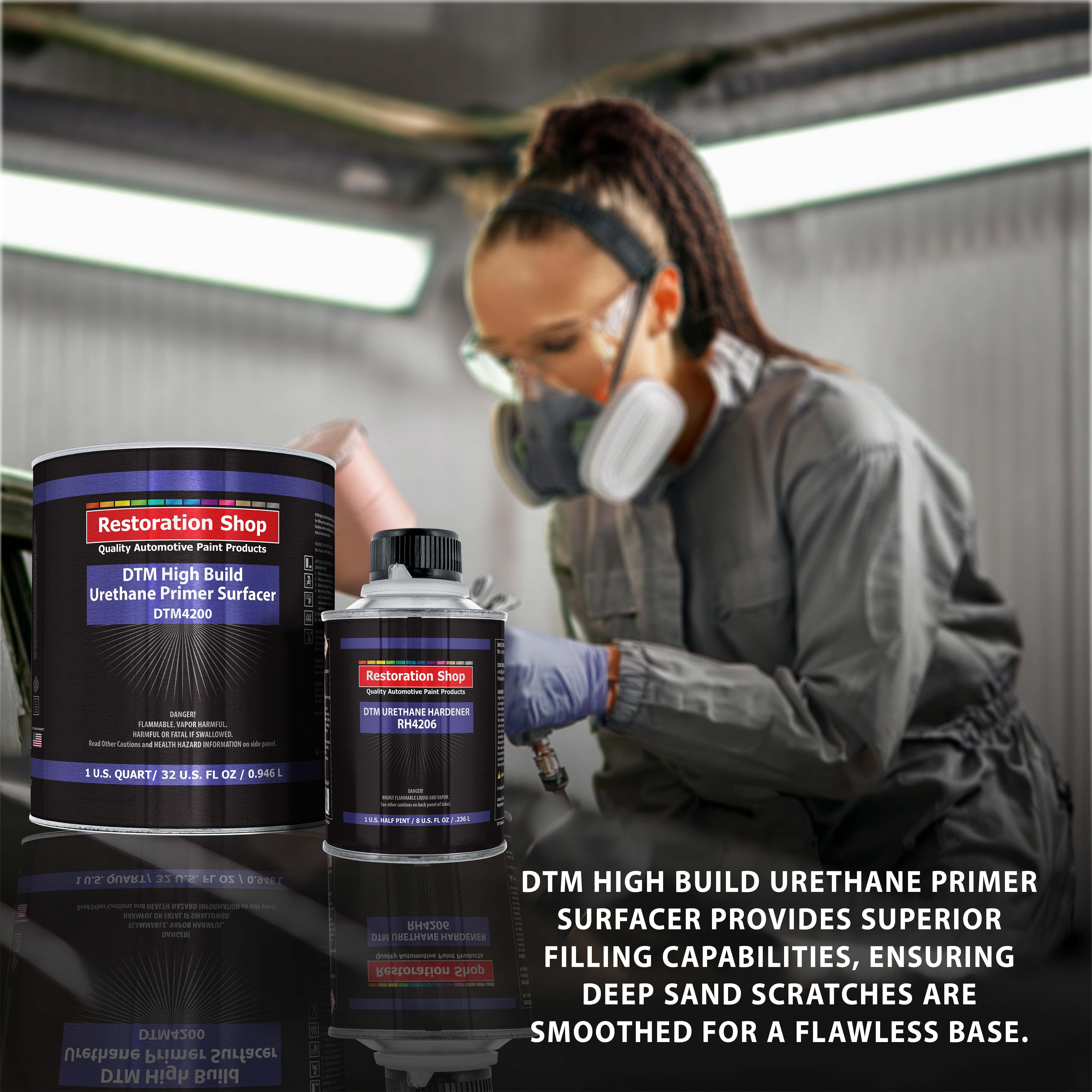 1.25 Quart 2K High Build Primer Automotive Paint Kit - 1 Qt. Gray Urethane Primer Surfacer, 1/2 Pint Hardener, 4:1 Mix Ratio - Professional Auto Car Refinish Coating, Auto Body Repair