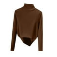 thumbnail image 2 of EchfiProm Fall Tops for Women Mock Neck Pullover Plain Coffee Long Sleeve Ladies Undershirts, 2 of 3