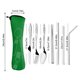 thumbnail image 4 of Injueey Juego de 8 unids/set de cuchara y tenedor de alta calidad, juego de pajita de palillos de acero inoxidable, juego de vajilla portátil Mostrada Verde Injueey HA003963-03, 4 of 6
