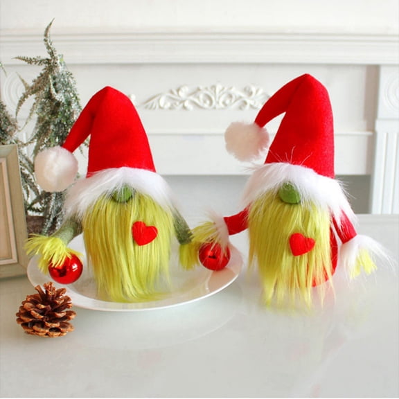 Christmas Furry Green Gnome Decoration Xmas Gnome Swedish Tomte Gnome Santa Plush Doll Merry Xmas Ornaments Set for Christmas Tree Decor Tiered Tray Table Party Supplies
