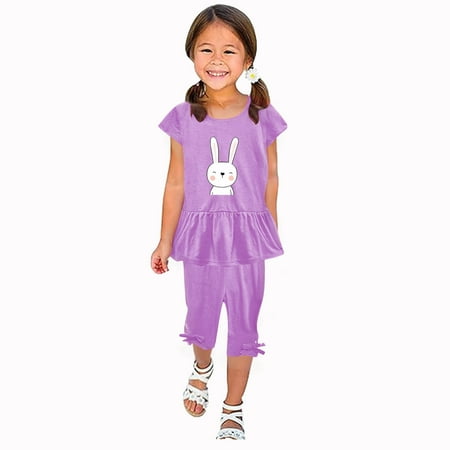 

Atogsazn Baby Kids Girl Summer Clothes Sets Casual Short Sleeve Print Dress and Capris 2 Piece Set for Children 7-8 Years A-Purple on Clearance