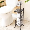 thumbnail image 2 of Simple Houseware English Style Bathroom Toilet Tissue Roll Holder Stand with Shelf, Bronze, 2 of 8