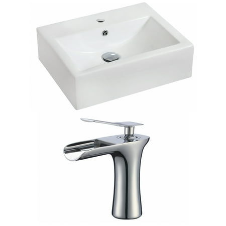 Rectangle Single Hole - 20.25-in. W Wall Mount White Vessel Set For 1 Hole Center Faucet - Faucet Included